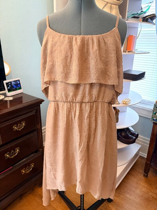 Studio W Dresses & Skirts - Studio W Tan Linen Blend Ruffle Dress 2X Boho Cottagecore Midi Resortwear Beach
